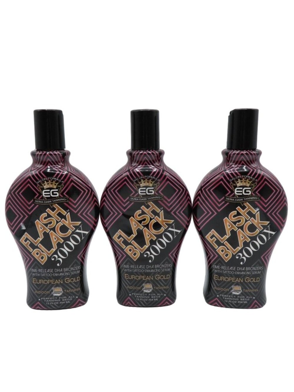 European Gold 3 Pack Flash Black 3000X Indoor Tanning Bed Lotion 12 Fl Oz NEW